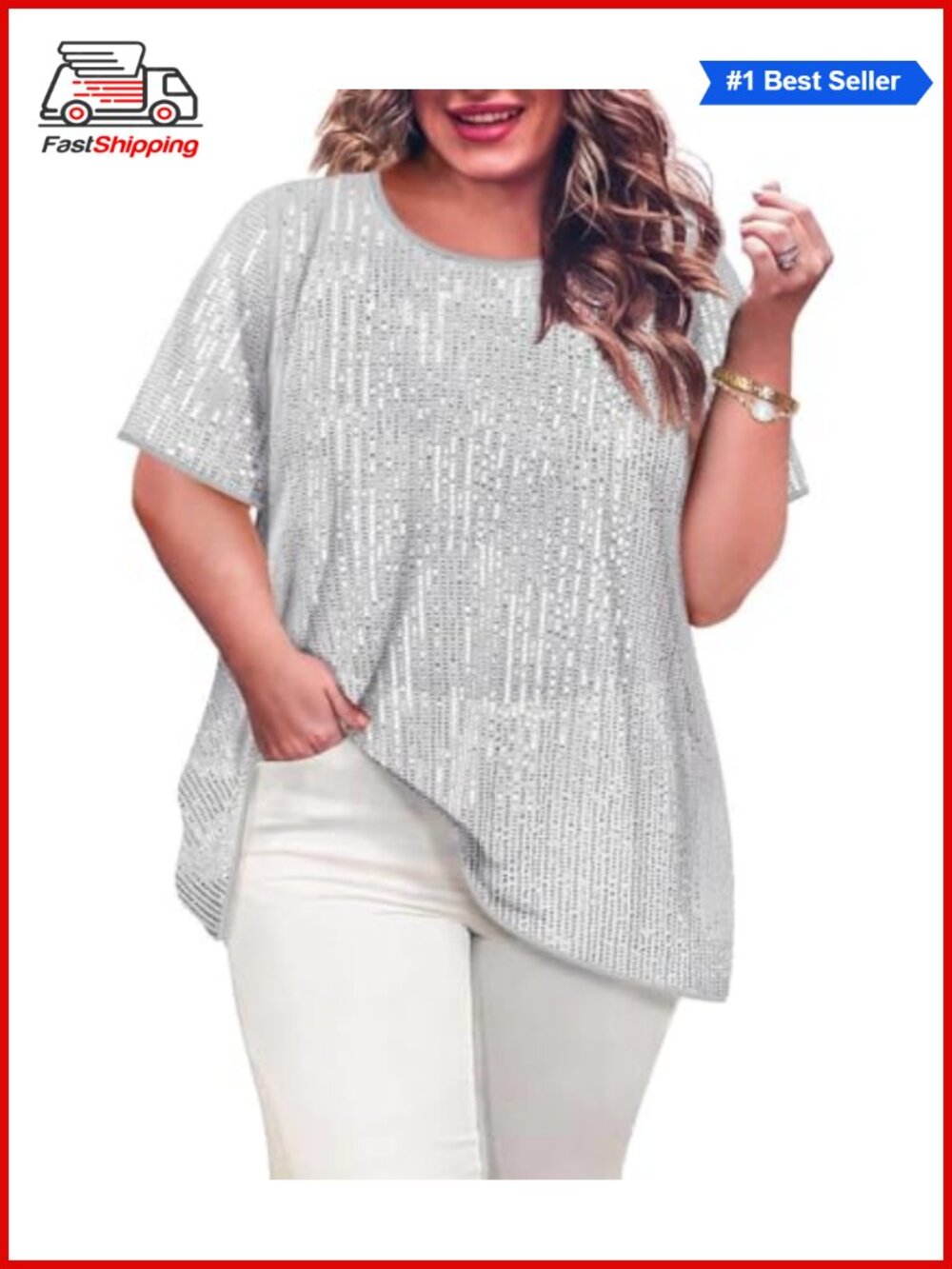 ✨ TIYOMI Plus Size Sequin Tops for Women Crewneck Party Sparkly Tunics